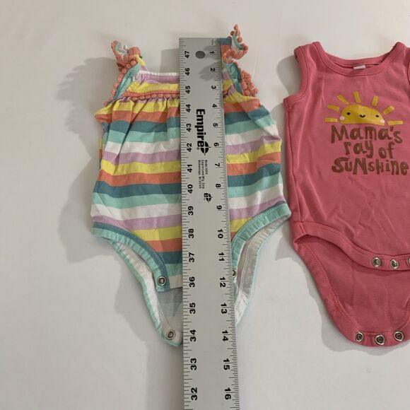 Set of 3 Bodysuits Baby Girl 3 Month Sleeveless Pink Sunshine Rainbow Stripe Dot - Picture 10 of 11